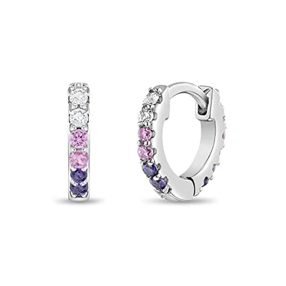 In Season Jewelry CZ Girls Hoop Earrings for Kids - 925 Sterling Silver Little Girl Hoop Earrings - Hypoallergenic & Comfortable with Secure Latch Closure - style: Purple CZ