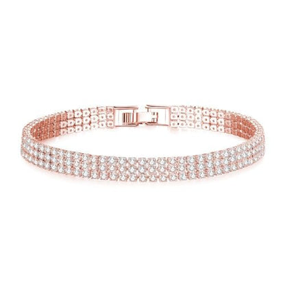 Gold Tennis Bracelets for Women 3-Row Rhinestone Stackable Bangle Bling Zirconia Crystal Silver Chain Dainty Cuff Flexible Fashion Jewelry for Wife Anniversary Mom Her Birthday Gifts - color: Rose gold
