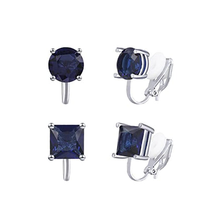 YOQUCOL 2 Pairs 8MM Cubic Zirconia Crystal Clip On Stud Earrings Non Pierced Stud Earrings For Women - color: Blue