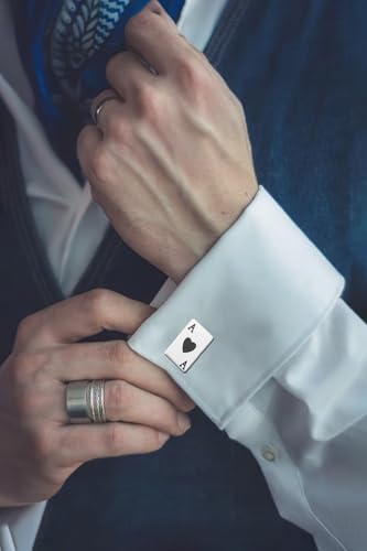 Cufflinks for Men Delicate Stainless Steel Wedding Business Cufflinks Gifts for Groom Husband French Shirt Accessories - style: Ace of Spades-Silver