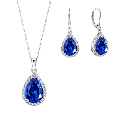 VONSSY Classic Oval Pendant Gemstone Necklace | Crystal Ruby Sapphire Waterdrop Birthstone Teardrop Emerald Necklace | 18K Platinum Gold Plated Chain | Jewelry Gift for Mother Wife Girlfriend - color: NL & ER - Sapphire