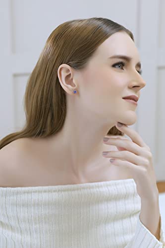 Sterling Silver Birthstone Crystal Solitaire Stud Earrings for Women and Men - color: September - Blue