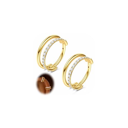 FASACCO 20G 18G 16G Cartilage Hoop Earring 316L Surgical Steel Silver Huggie Hoop Earrings Hypoallergenic Hinged Segment Rings Septum Nose Hoops Daith Conch Helix Tragus Piercing Jewelry 6mm/8mm/10mm - style: Gold2-16G-10MM