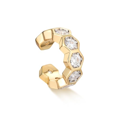 MYEARS Women Ear Cuff Earrings Gold Non Pierced Cartilage Clip on Open Wrap Hoop 14K Gold Plated Simple Hypoallergenic Everyday Jewelry - style: Honeycomb