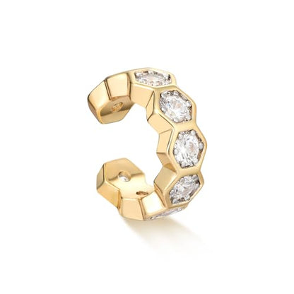 MYEARS Women Ear Cuff Earrings Gold Non Pierced Cartilage Clip on Open Wrap Hoop 14K Gold Plated Simple Hypoallergenic Everyday Jewelry - style: Honeycomb