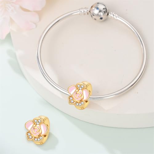 2pcs Stopper Spacer Beads for Pandora Bracelets, Sterling Silver Cross Ladybug Clip Spacer Charms For Bracelet DIY Jewelry Gift - color: Gold Flower