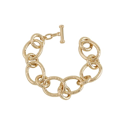 18K Gold Plated Hammered Toggle Bracelet for Women | Chunky hammered statement bracelet with a toggle closure and 3 adjustable sizes, designed for everyday wear and gifting - style: Style One