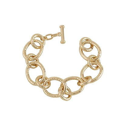 18K Gold Plated Hammered Toggle Bracelet for Women | Chunky hammered statement bracelet with a toggle closure and 3 adjustable sizes, designed for everyday wear and gifting - style: Style One