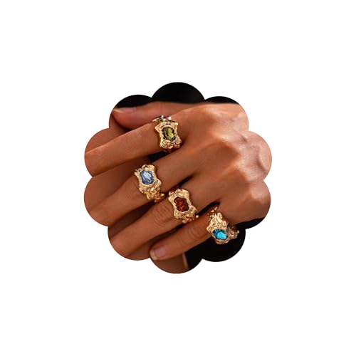 Chunky Gold Rings Set for Women Stacking Finger Knuckle Rings Silver Statement Ring Set Punk Jewelry - style: 132-4pcs