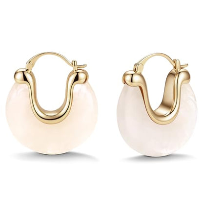 Chunky Gold Resin Hoop Earrings Leverback Statement Huggie Hoops Dangle Drop Dressy Earring Prom Festival Vacation Jewelry for Women - color: White, size: Drop