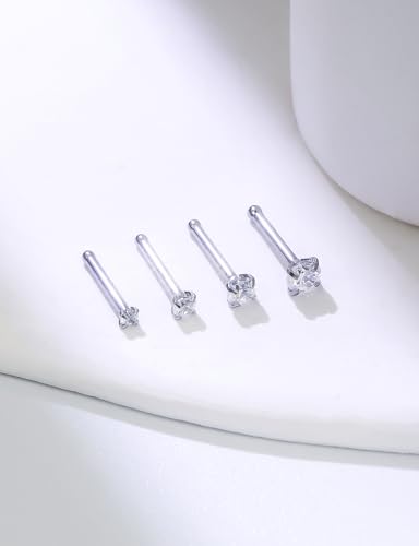 18G 20G 14K Gold Filled Nose Rings Studs Piercing Jewelry For Women Men 316L Surgical Steel Round Square Cubic Zirconia Nose Rings Studs Nostrial Piercing Jewelry CZ 1.5mm 2mm 2.5mm 3mm - color: Silver, size: 18 Gauge-Straight-Round CZ