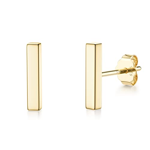 JIAYIQI Minimalist 925 Sterling Silver Stud Earrings Set, 14K Gold Plated Hypoallergenic Tiny Bar Dot Heart Star Studs for Women & Men - style: Gold-Bar-1 Pair