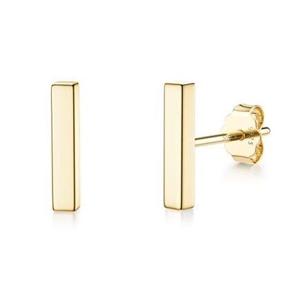 JIAYIQI Minimalist 925 Sterling Silver Stud Earrings Set, 14K Gold Plated Hypoallergenic Tiny Bar Dot Heart Star Studs for Women & Men - style: Gold-Bar-1 Pair