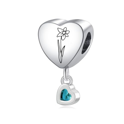 Birth Flower Heart Charm 12 Birthstone Bead for European Bracelet Necklace - style: March