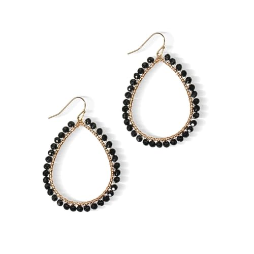Bohemian Sparkly Crystal Beaded Dangle Earrings Teardrop Earrings for Women Fashionable & Trendy Jewelry Gift-Round Orange - color: Teardrop Black
