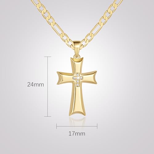 AIGAMIT Cross Necklace for Men Gold Cross Necklace for Men | 14K Gold Cross Chain for Mens Cross Necklaces Cubic Zirconia Gold Cross Pendant Necklace for Men Cross Necklaces 20/22/24in - size: 22 inches