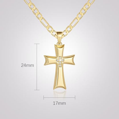 AIGAMIT Cross Necklace for Men Gold Cross Necklace for Men | 14K Gold Cross Chain for Mens Cross Necklaces Cubic Zirconia Gold Cross Pendant Necklace for Men Cross Necklaces 20/22/24in - size: 22 inches
