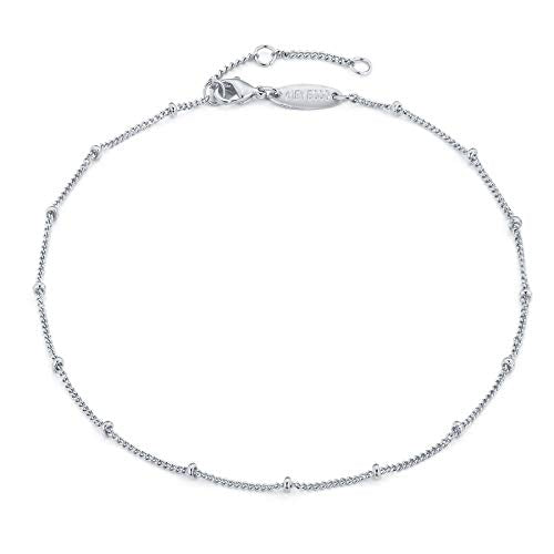 MEVECCO Anklet for Women Gold Chain 14K Gold Plated Dainty Boho Beach Summer Simple Foot Jewelry Ankle Bracelet - style: Silver Bead