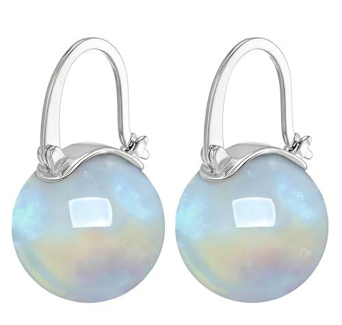 HUGE TOMATO 925 Sterling Silver Simulated Shell Pearl Earrings for Women Trendy, Big Pearl Drop Earrings Leverback Stud,18K Gold Plated Large Pearl Hoop Dangle Hypoallergenic Jewelry 14mm - color: Opal-12mm