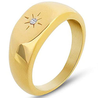 Jude Jewelers Stainless Steel Sunshine Signet Style Fashion Dainty Wedding Promise Festival Birthday Pinky Ring - color: Gold