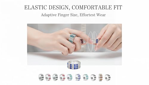 Sparkling Rhinestone Ring Set Trendy Elastic Rhinestone Crystal Stretch Ring Stackable Jewelry for Women Girls - color: 10 Colors in One-A