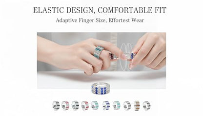Sparkling Rhinestone Ring Set Trendy Elastic Rhinestone Crystal Stretch Ring Stackable Jewelry for Women Girls - color: 10 Colors in One-A