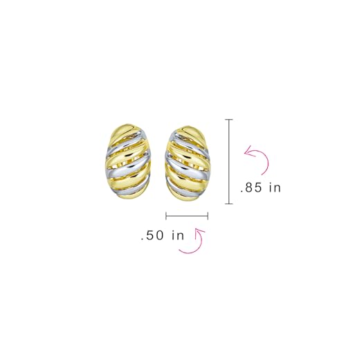 Shrimp Style Stripe Twist 2 Tone Dome Clip On Earrings Gold Plated Rhodium - color: Multi-color