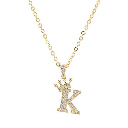 Pingyongchang Letter A-Z pendant necklace Crown letter pendant Charming initials chain necklace, inlaid crystal letter necklace - color: crown-K