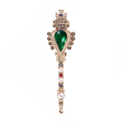 Brooches for Women,Vintage Style Royal Scepter Brooch with Red Crystal, Pearl and Colorful Accents For women - color: Peacock green