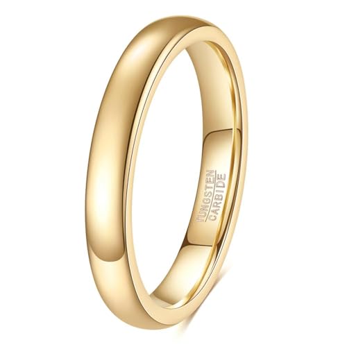 Tungsten Domed Wedding Band Men Women High Polish Comfort Fit - color: 3mm-Gold