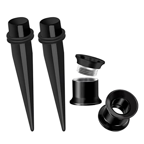 HEKEUOR 9MM Screw Fit Ear Gauges Taper Plug Tunnel Stretching Body Piercing Jewelry for Women Men - color: Black
