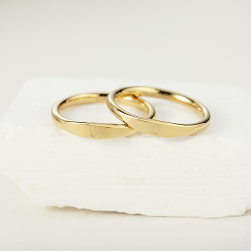 Gold Initial Rings for Women Non Tarnish Thumb Rings for Teen Girls 14K Gold plated for Women - color: C