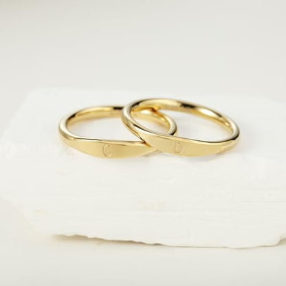 Gold Initial Rings for Women Non Tarnish Thumb Rings for Teen Girls 14K Gold plated for Women - color: D