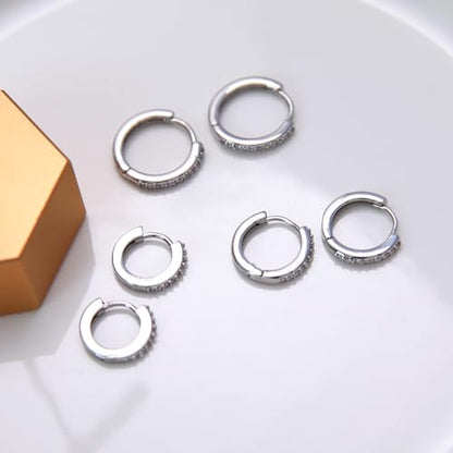 Stainless Steel Stud Earrings Set for Women Hypoallergenic Flat Back Cartilage Earrings Screw Back Huggie Hoop Earrings Multiple Piercing Cubic Zirconia Helix Tragus Jewelry - color: Set-E-Silver