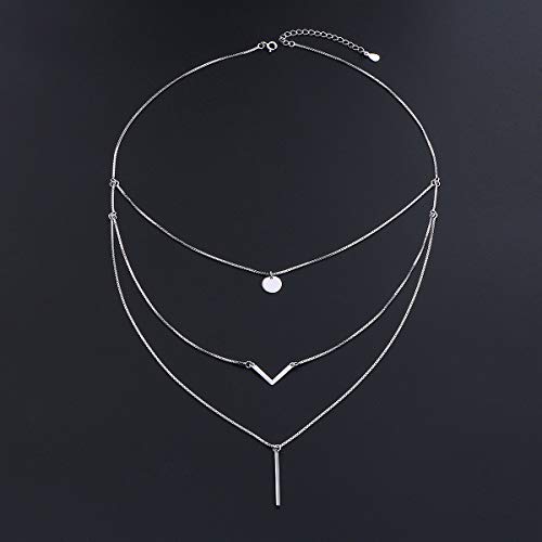 DAOCHONG S925 Sterling Silver Triple Layer Pendant Choker Necklace for Women 16"+2" - style: 3 Multilayer Layered