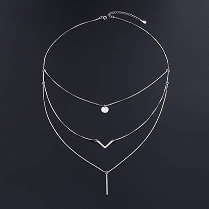 DAOCHONG S925 Sterling Silver Triple Layer Pendant Choker Necklace for Women 16"+2" - style: 3 Multilayer Layered