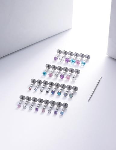 20G 18G 16G Threadless Nose Rings Studs Flat Back Earrings Surgical Stainless Steel Opal Nose Rings Stud Tragus Helix Conch Cartilage Earrings Piercing Jewelry For Women Men Hypoallergenic - style: 20G-8MM Bar