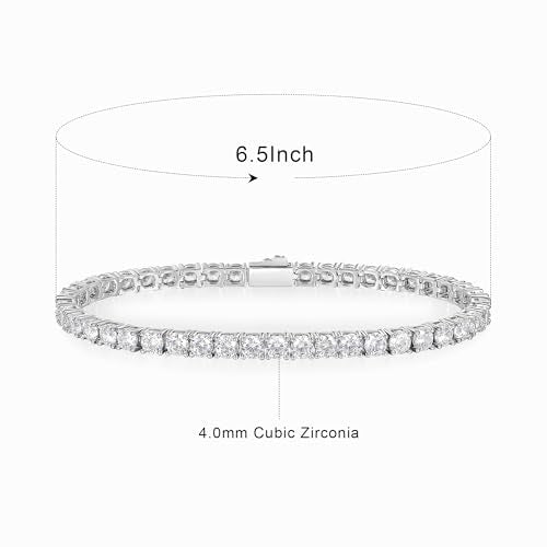3/4/5mm Tennis Bracelet, 18k White Gold Plated 3MM/4MM/5MM Iced Out Round Cubic Zirconia Tennis Bracelet for Women Men 6.5/7/7.5 Inches - color: 4MM White Gold, size: 6.5 inch