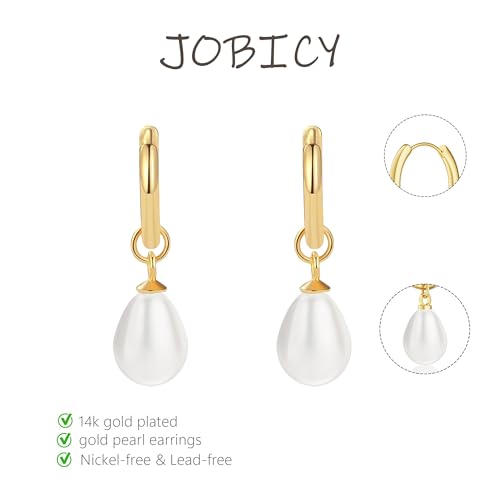 Pearl Earrings for Women Trendy, 14k Gold Plated Freshwater CZ Leaf Pearl Dangle Drop Gold Earrings Lightweight Hypoallergenic Stud Earring Bridesmaid Wedding Gold Jewelry for Women Gifts - style: hoop pearl-gold