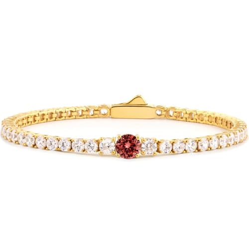 STORYJEWELLERY Birthstone Bracelets for Women, Tennis Bracelets for Women, Gold Plated Cubic Zirconia Bracelet, Lab-Grown Birthstone Jewelry - color: 01. January, size: Length 7"