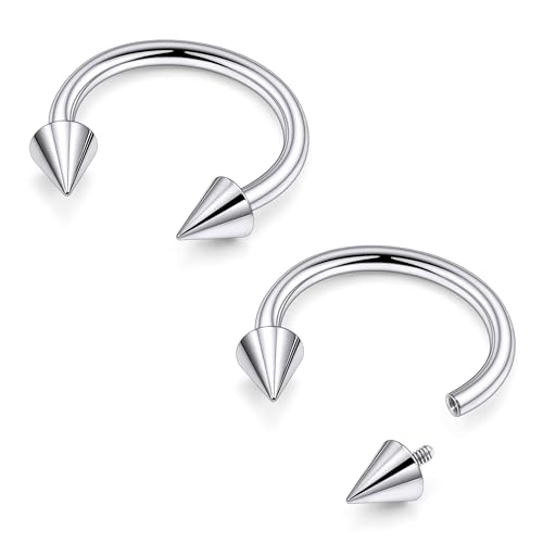 Ruifan 20G 18G 16G 14G 12G 8G 6G 4G 2G Horseshoe Nose Ring Titanium Septum Rings Piercing Jewelry Internally Threaded Gauges Cartilage Conch Helix Rook Lip Tragus Earring Hoop Eyebrow For Women Men - size: Spike: 12G - 14MM