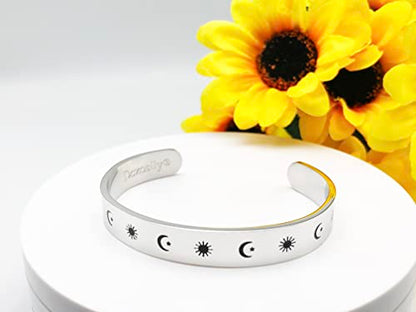 Dczosily Inspirational Bracelets for Women Stainless Steel Cuff Bracelet Engraved Jewelry Motivational Bangles Personalized Gifts for Best Friend/Mom - style: Mom-10mm-You are my Sunshine, my only Sunshine;You make me happy when skies are grey.