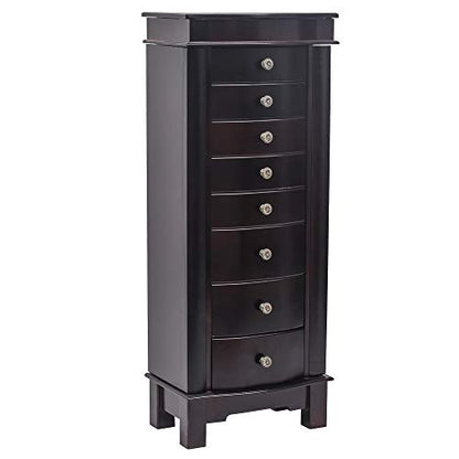 Vasitelan Standing Jewelry Armoire Cabinet Chest Jewelry Armoire with 8 Drawers,Jewelry Box Storage Organizer with Mirror, Retro Standing Wood Jewelry Cabinet - color: Style 2