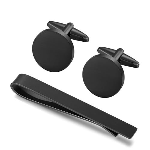 GWD Cufflinks and Tie Clip Set Personalized Cuff Links Business Wedding - style: Black Cufflinks+Tie clip