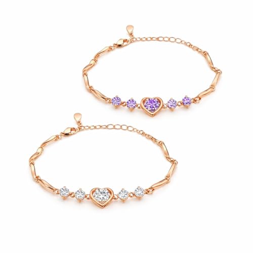 Nilu's Collection Women's Copper Sterling Silver Heart Shape Stone Charm Bracelet - color: Rose Gold Combo Bracelet