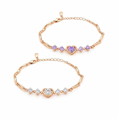 Nilu's Collection Women's Copper Sterling Silver Heart Shape Stone Charm Bracelet - color: Rose Gold Combo Bracelet