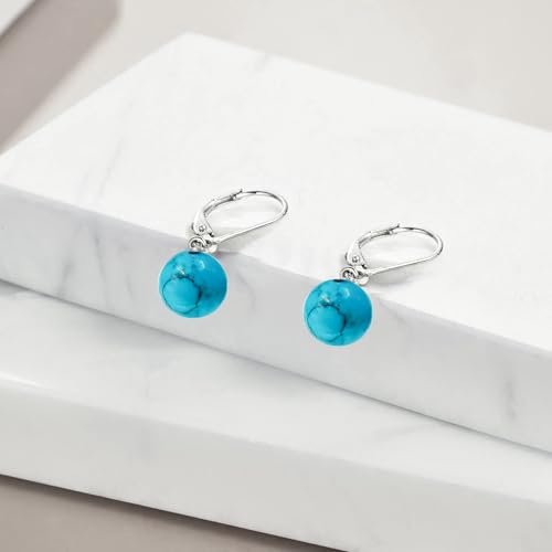 925 Sterling Silver Pearl Leverback Earrings Dangle Drop Jewelry Gifts for Women - style: Turquoise