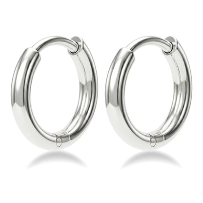 Surgical Steel Huggie Hoop Earrings & Flat Back Studs for Women Men, 6mm-14mm Small Hoops for Cartilage Helix Tragus Lobe, 1-10 Pairs Multiple Piercing Jewelry Set for Sensitive Ears - style: 1Pair,SIlver,9mm(THK:1.6mm)