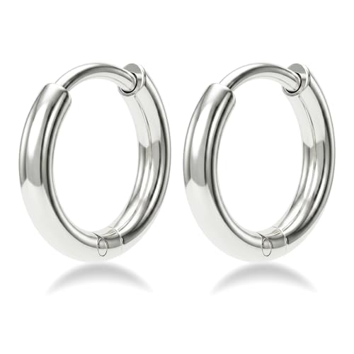 Surgical Steel Huggie Hoop Earrings & Flat Back Studs for Women Men, 6mm-14mm Small Hoops for Cartilage Helix Tragus Lobe, 1-10 Pairs Multiple Piercing Jewelry Set for Sensitive Ears - style: 1Pair,SIlver,7mm(THK:1.6mm)