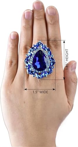 NYFASHION101 Radiant Teardrop Stone Adjustable Cocktail Statement Ring - color: Celestial Royal/Silver-Tone